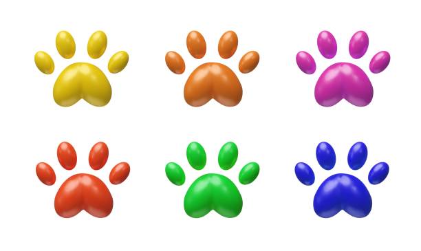 istock Set of colorful 3D pet paw. 1745831658