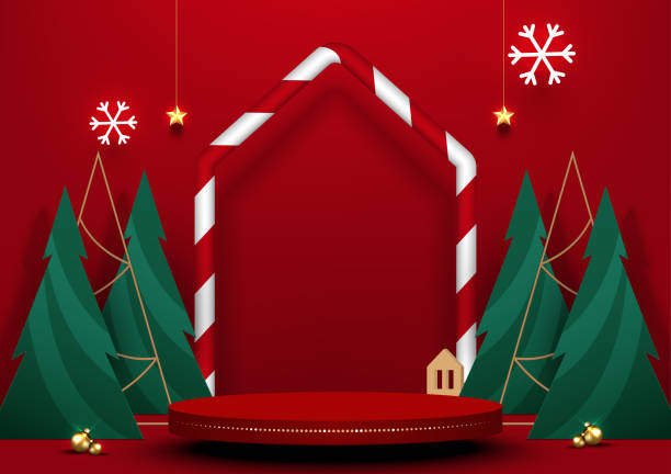 크리스마스 축제와 함께 제품 전시를 위한 무대 연단. 크리스마스 배경입니다. 벡터 그림입니다. - backdrop design decoration winter stock illustrations