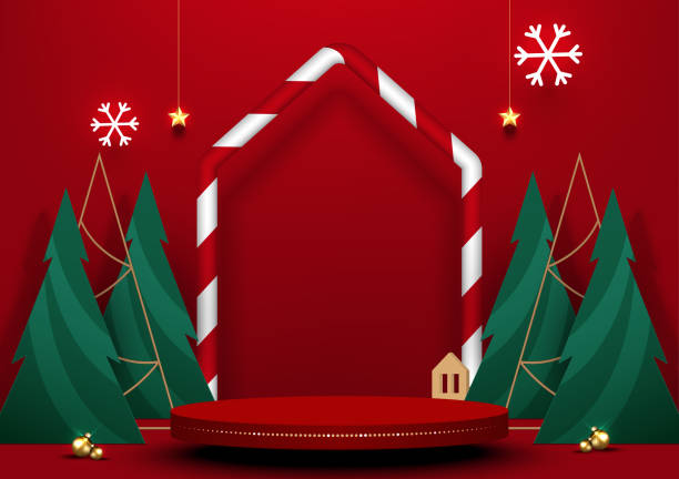 ilustrações de stock, clip art, desenhos animados e ícones de stage podium for product display with christmas festive. christmas background. vector illustration. - abstract backdrop backgrounds christmas