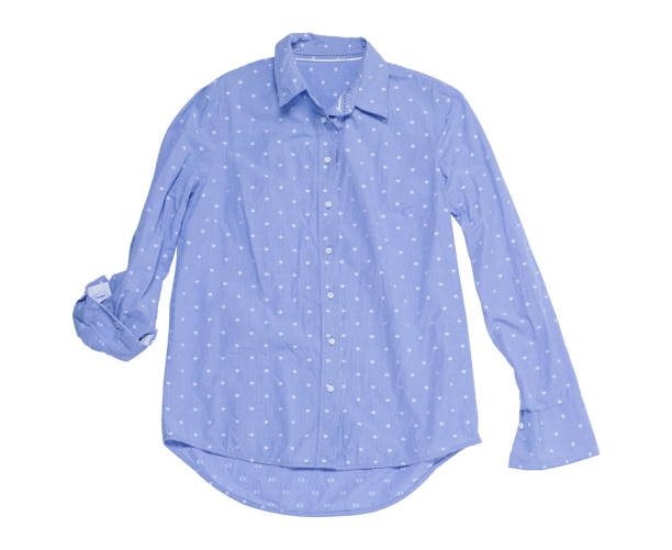 istock Crumpled light blue polka dot blouse on white background, top view 1745836672