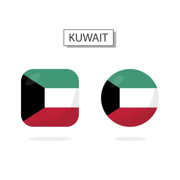 Vector illustration of Flag of Kuwait 2 Shapes icon 3D cartoon style.