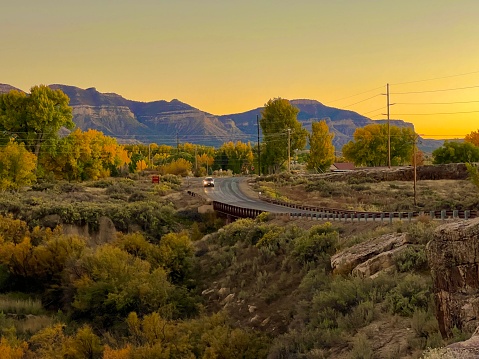 Beautiful Southern Colorado Nature View, Fall Foliage Season at Sunset, Cortez, Colorado
