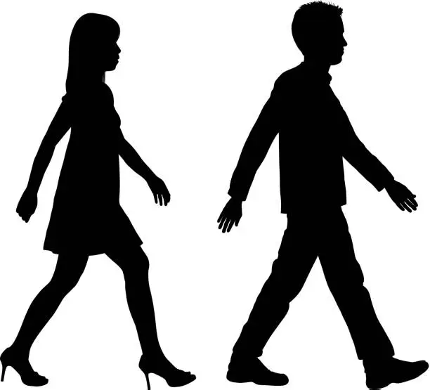 Vector illustration of People Walking Silhouettes