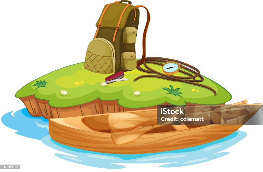 Vaious objetos de acampada y una canoa - arte vectorial de Agua libre de derechos