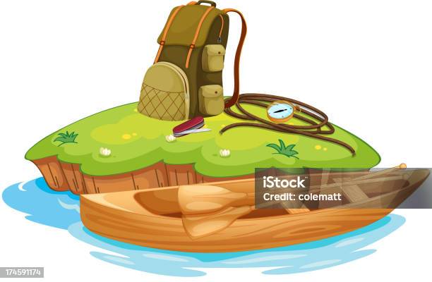 Ilustración de Vaious Objetos De Acampada Y Una Canoa y más Vectores Libres de Derechos de Agua - Agua, Aire libre, Animal