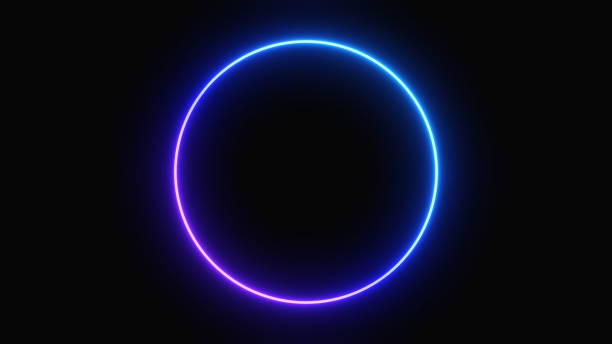 istock 3D Illustration.Neon circle on black background. Neon material glowing purple and blue. 1745959867