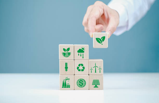 istock resource concept to reduce costs environmental sustainability Wood block 1745988416