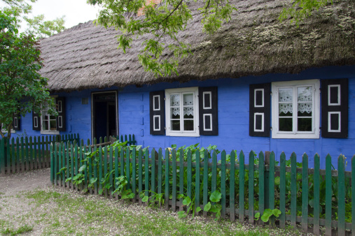 Traditional Polish wooden country house in Lowicz, Lodzkie Province