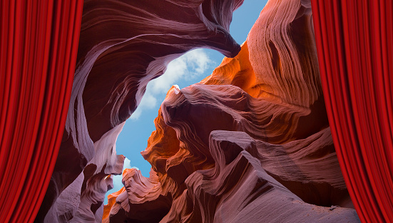 View of amazing Antelope Canyon, a sandstone formations canyon near the old town of Page at Lake Powell in the Navajo nation territory - Sandstone shaped by water - American Southwest, Arizona, USA
