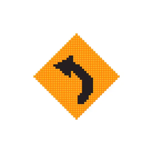 Vector illustration of Road Curves Left Symbol sign pixel art vector illustration