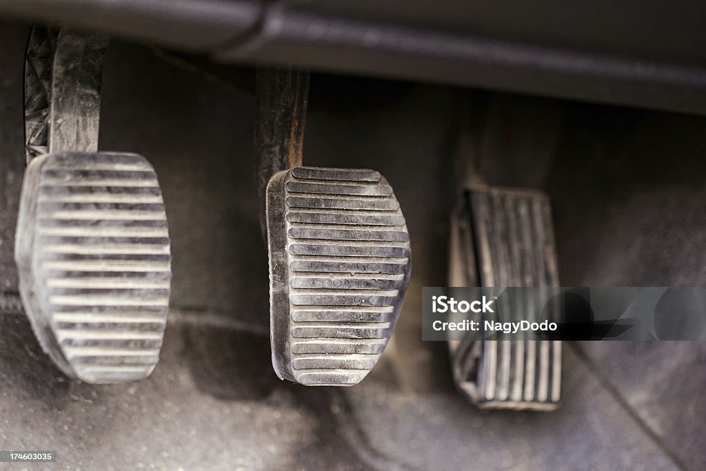 three car pedals manual gear shifter car pedals Car Stock Photo