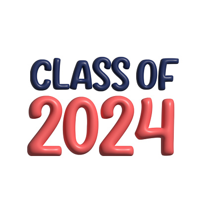 Hand Lettering CLASS OF 2024. 3D Realistic Stylish Isolated on White