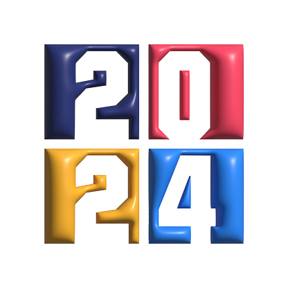 3D Realistic Happy New Year 2024 Concept