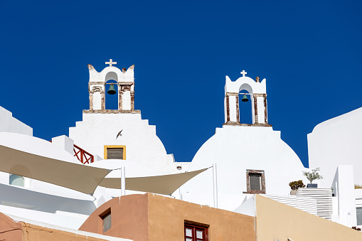 Bell tower of orthodox church, Oia, Santorini, Cyclades , Greece, Europe