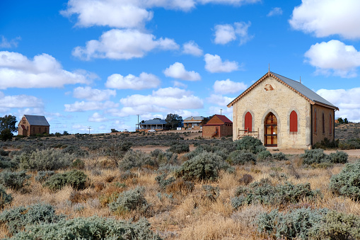 Small church in Silverton, a small village at the far west of New South Wales, Australia. The town is often referred to as a ghost town, however, there remains a small permanent population and is a film set and popular tourist destination in the area.