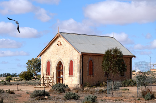Small church in Silverton, a small village at the far west of New South Wales, Australia. The town is often referred to as a ghost town, however, there remains a small permanent population and is a film set and popular tourist destination in the area.