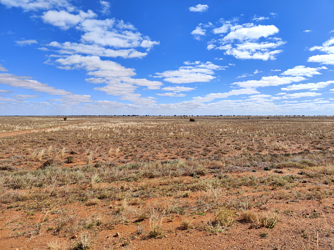 Desert landscape near Silverton, a small village at the far west of New South Wales, Australia. The town is often referred to as a ghost town, however, there remains a small permanent population and is a popular tourist destination in the area.