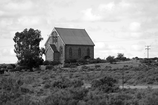 Saint Carthage Catholic Church in Silverton, a small village at the far west of New South Wales, Australia. The town is often referred to as a ghost town, however, there remains a small permanent population and is a film set and popular tourist destination in the area.
