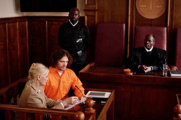 istock Confident mature attorney explaining case point to defendant in courtroom 1746073773