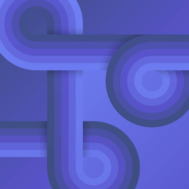 istock Blue retro background with rounded and striped shapes. Vintage geometric design 1746090921