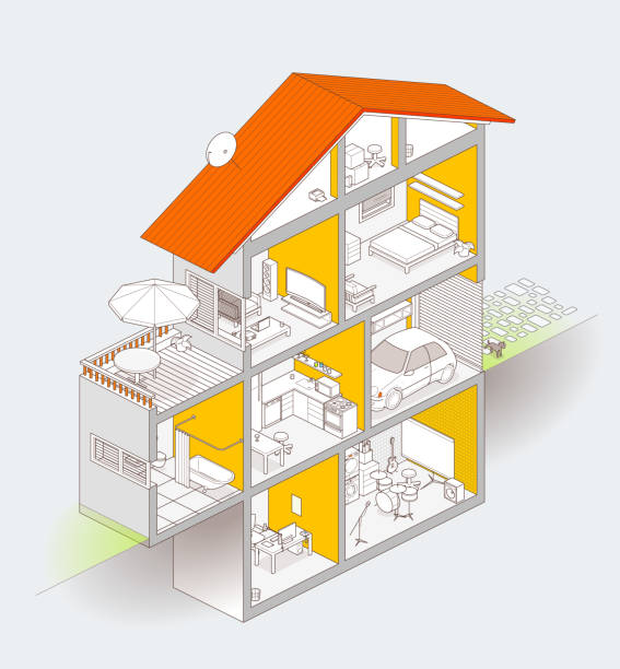 illustrations, cliparts, dessins animés et icônes de intérieur de la maison - model home house home interior roof