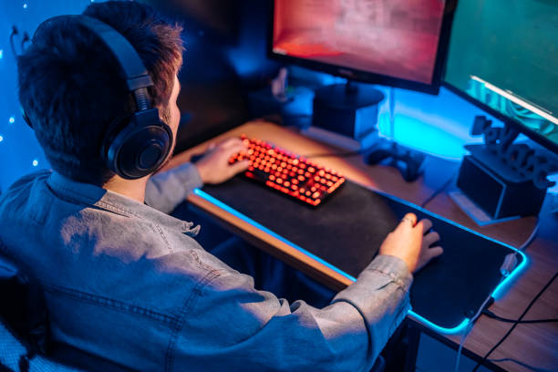 istock Pro gamer playing online games at home with ambient lighting 1746106679