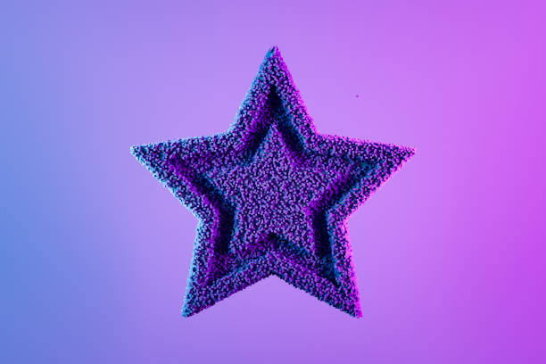 Star shape with particles Christmas ornament on neon background, new year concept. Digitally generated image.