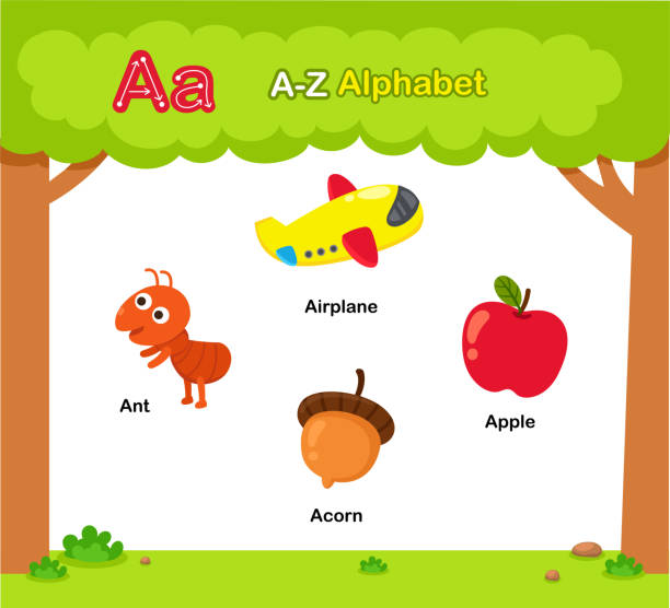 ilustrações de stock, clip art, desenhos animados e ícones de alphabet letter a education vocabulary illustration vector - book sheet education student