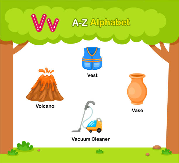 ilustrações de stock, clip art, desenhos animados e ícones de alphabet letter v education vocabulary illustration vector - book sheet education student