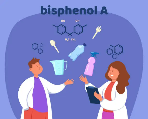 Vector illustration of Two scientist worried about exceeds of bisphenol