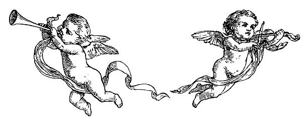 engel - victorian style engraving engraved image white stock-grafiken, -clipart, -cartoons und -symbole