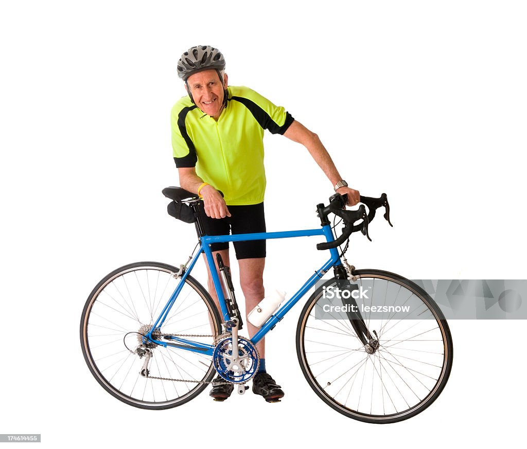 Homem em pé com sua bicicleta - Foto de stock de Fundo Branco royalty-free