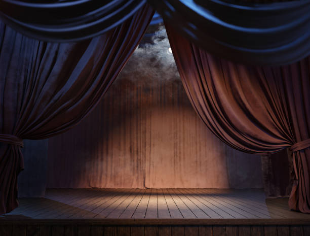 istock Magic theater stage red curtains Show Spotlight. 3D render. Illustration 1746147590