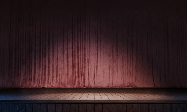 Magic theater stage red curtains Show Spotlight. 3D render. Illustration