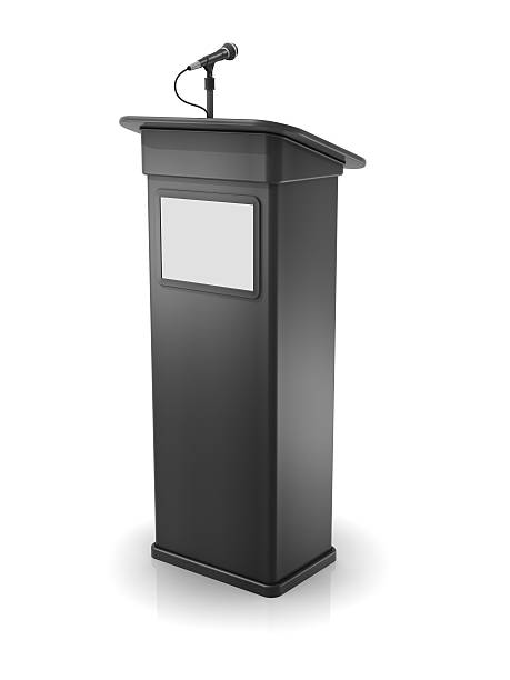 istock Vector illustration of a gray podium with screen and mic 174615693