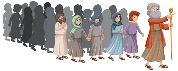 Vector illustration of Moses Leading Israelites: A Religious Journey