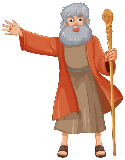 Vector illustration of Moses Cartoon Character: A Religious Bible Story Illustration