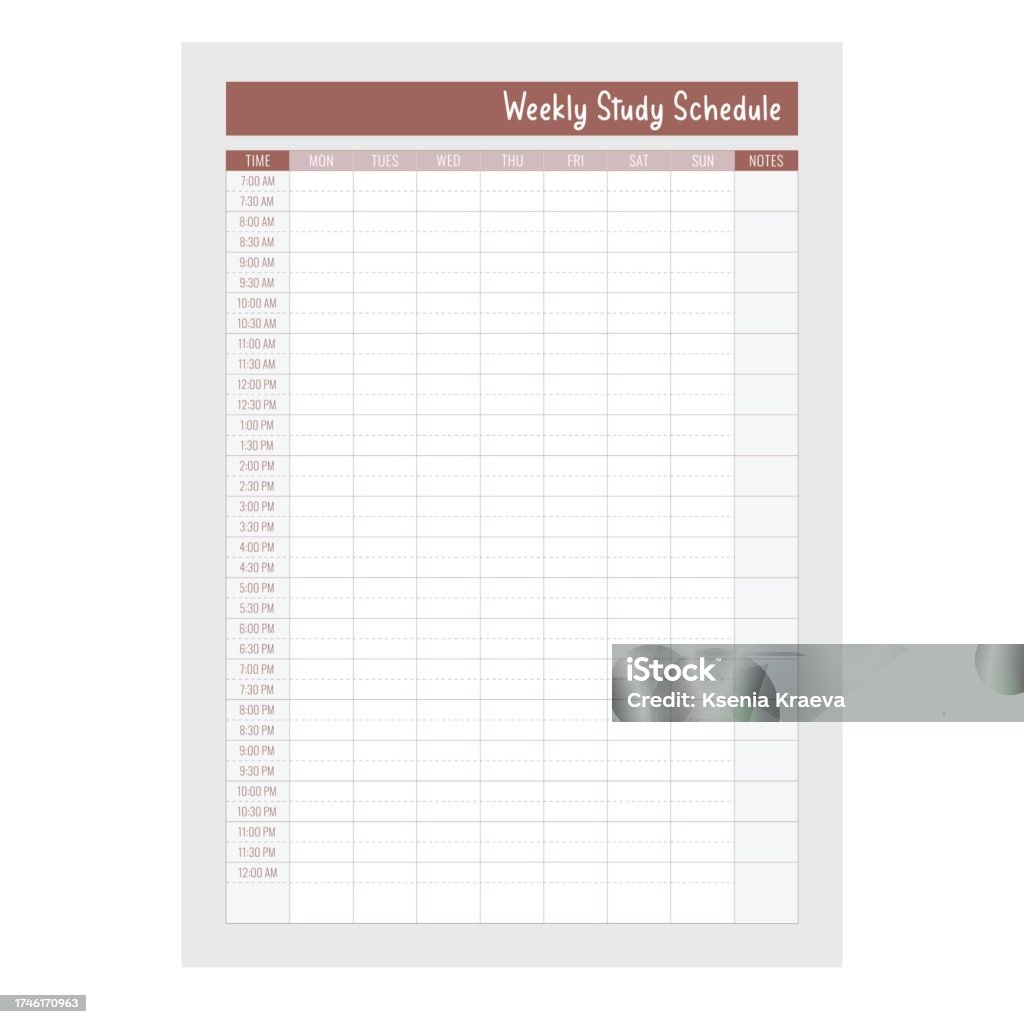 Isolated Weekly Study Schedule Template Stock Illustration - Download ...