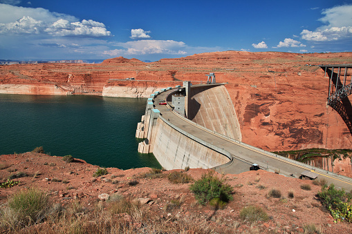 Paige, United States - 08 Jul 2017: Dam on Colorado river in Arizona, Paige