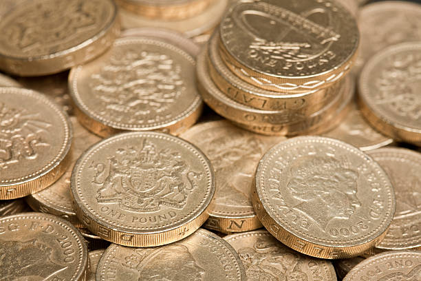 Stack of one pound coins stock photo