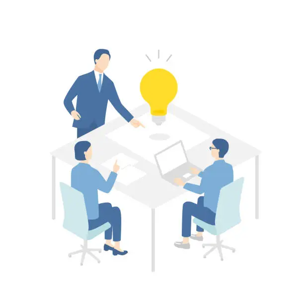 Vector illustration of Business team coming up with new ideas at a meeting