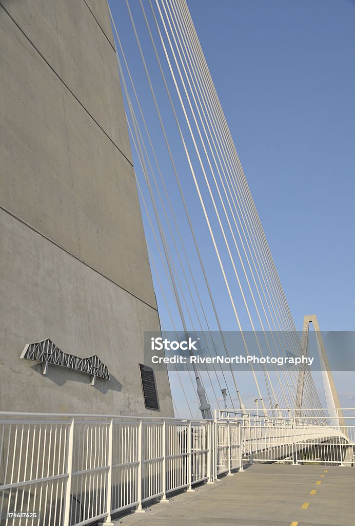 A view of  the Cooper River Bridge in South Carolina "The Cooper River Bridge, also known as the Arthur Ravenel Bridge in Charleston, South Carolina. Nikon D300 (RAW)For more images of beautiful Charleston, please visit my lightbox." Bicycle Lane Stock Photo