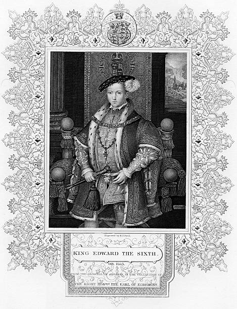 에드워드 6 - tudor style king engraved image portrait stock illustrations