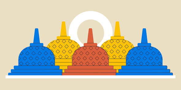 Borobudur temple vector illustration of stupa budhist colorful monument Java Indonesia travel landmark vector
