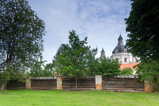 Kaunas, Lithuania AUGUST 17, 2023. Pazaislis Monastery and the Church of the Visitation, behind the fence