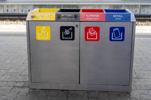 istock Different colored trash bin for paper, plastic, metal, and other waste in Vienna, Austria. Recycling and separate waste collection concept. 1746194127