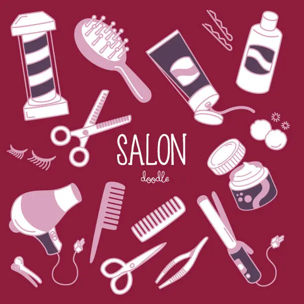 Vector illustration of Doodle salon objects. Hand drawn vector illustrator of salon.