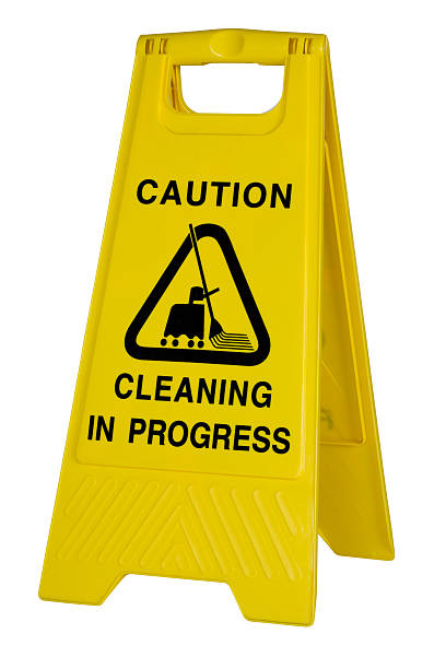 istock Yellow cation cleaning sign on white background 174619778