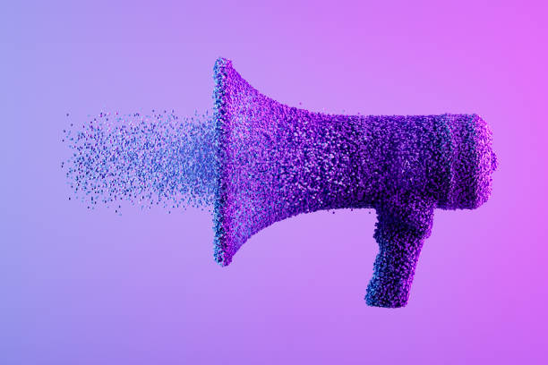 megaphone exploding with particles on neon background - kommunikation bildbanksfoton och bilder
