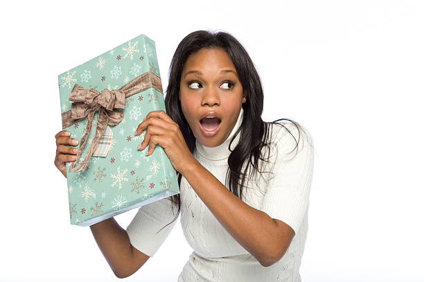 Woman with Gift stock photo